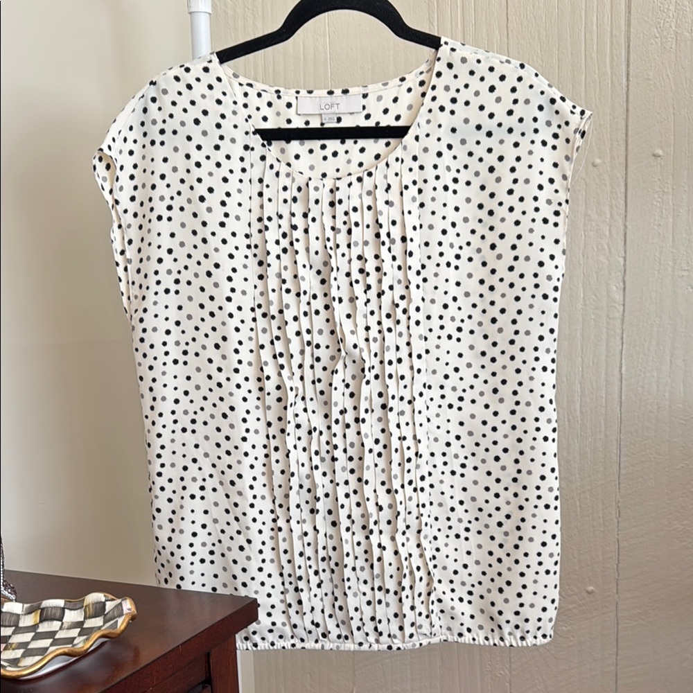 LOFT Women's Polka Dot Top - Black and Cream